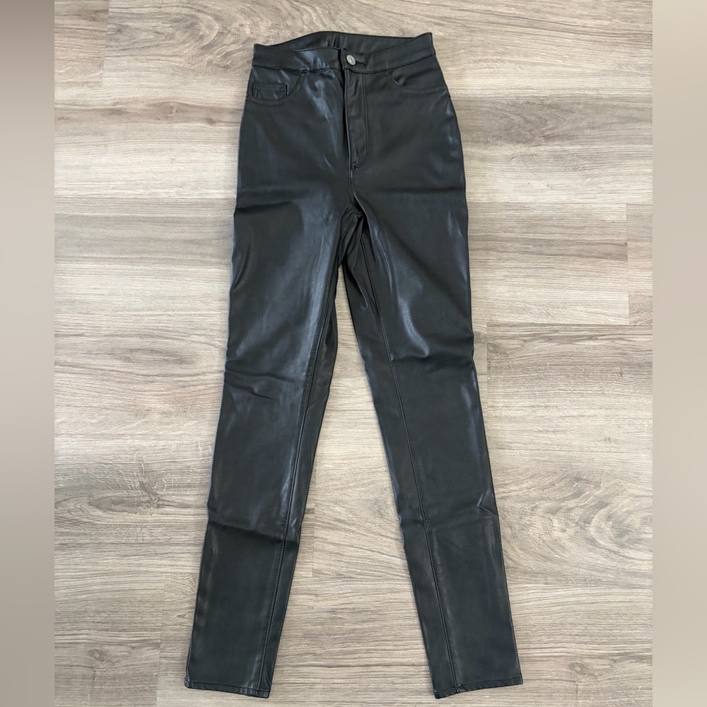 Divided Black Leather-Style Trousers